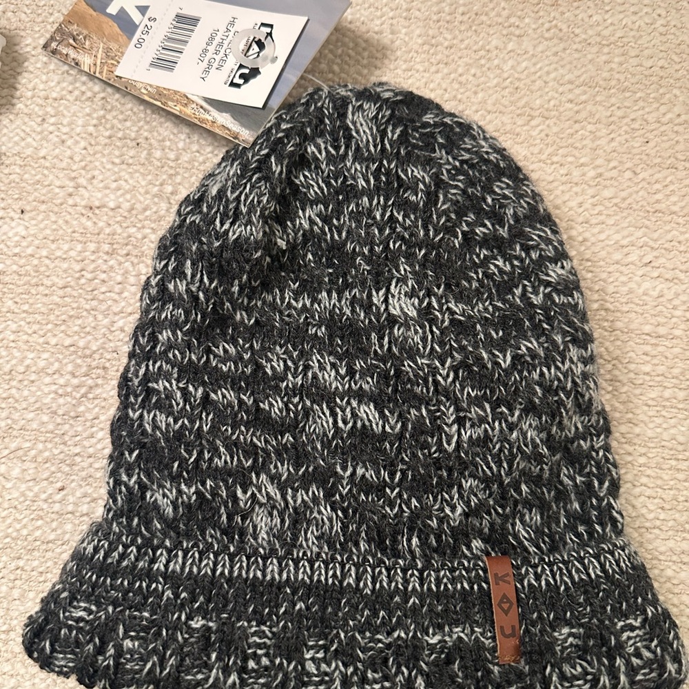 Heathered Gray and Black Knit Beanie